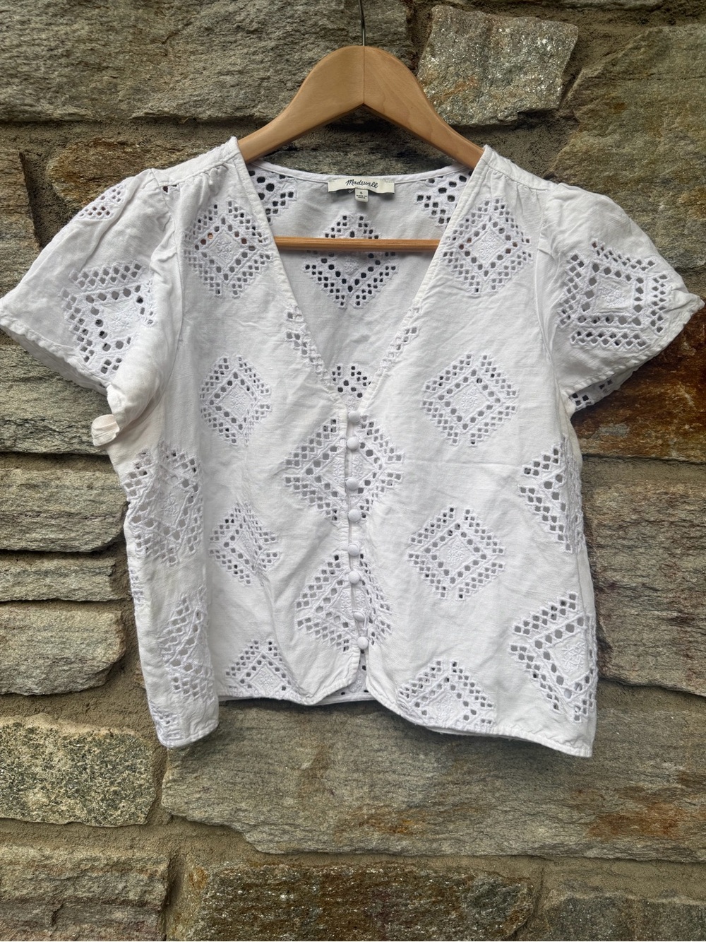 Madewell White Embroidered Eyelet Button-Front Top